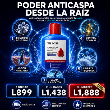 NIPPORI - SHAMPO ANTI-CASPA / ELIMINA SEBORREA DE FORMA NATURAL 🦠🪮